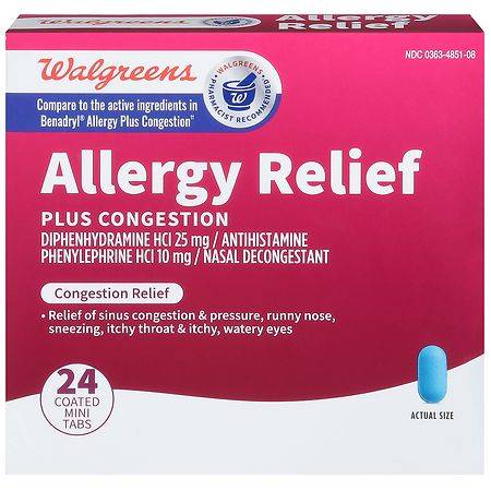Walgreens Wal-Dryl Pe Allergy & Congestion Relief Coated Mini Tabs (0.96 oz)