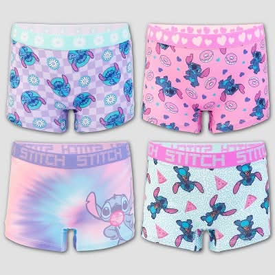 Disney Girls' Stitch Shorts Underwears, 4, Assorted (4 ct)