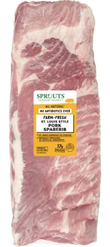 Sprouts St. Louis Pork Spareribs, Previously Frozen No Antibiotics Ever (Avg. 3.3lb)