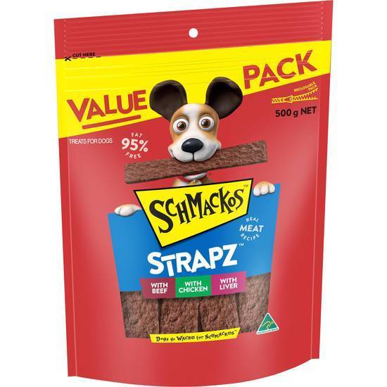 Schmackos Strapz Variety Pack Chicken Liver & Beef Dog Treats 500g