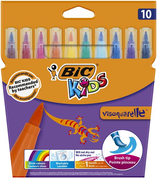 Bic - Kids visaquarelle feutres de coloriage avec pointe pinceau couleurs assorties (10 pièces)