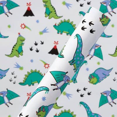 Spritz Kids Dinosaur-Themed Gift Wrapping Paper, 30x96 in