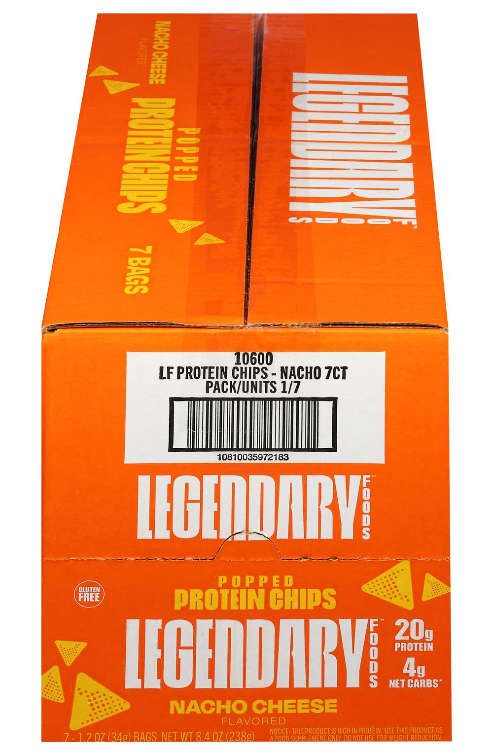 Legendary Foods Popped Protein Chips pack, Nacho Cheese (8.4 oz, 7 ct)