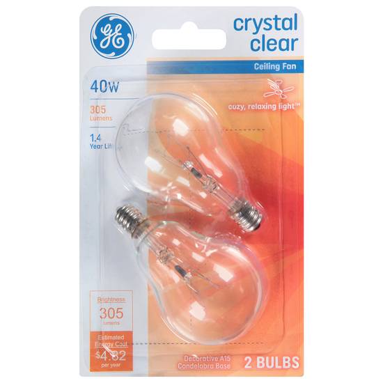 Ge Crystal Clear Ceiling Fan 40 Watts Light Bulbs (2 ct)