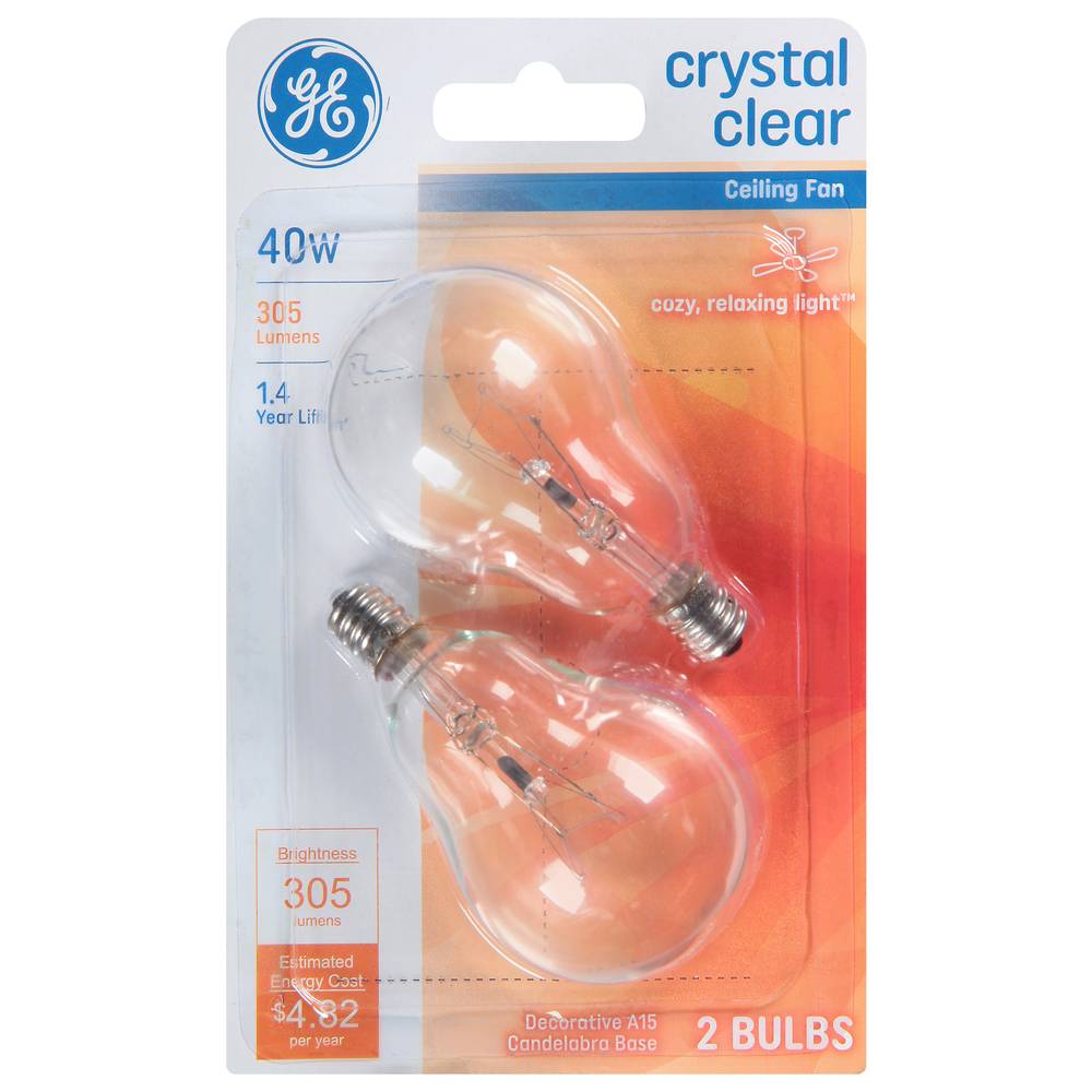 General Electric Crystal Clear Ceiling Fan 40 Watts Light Bulbs