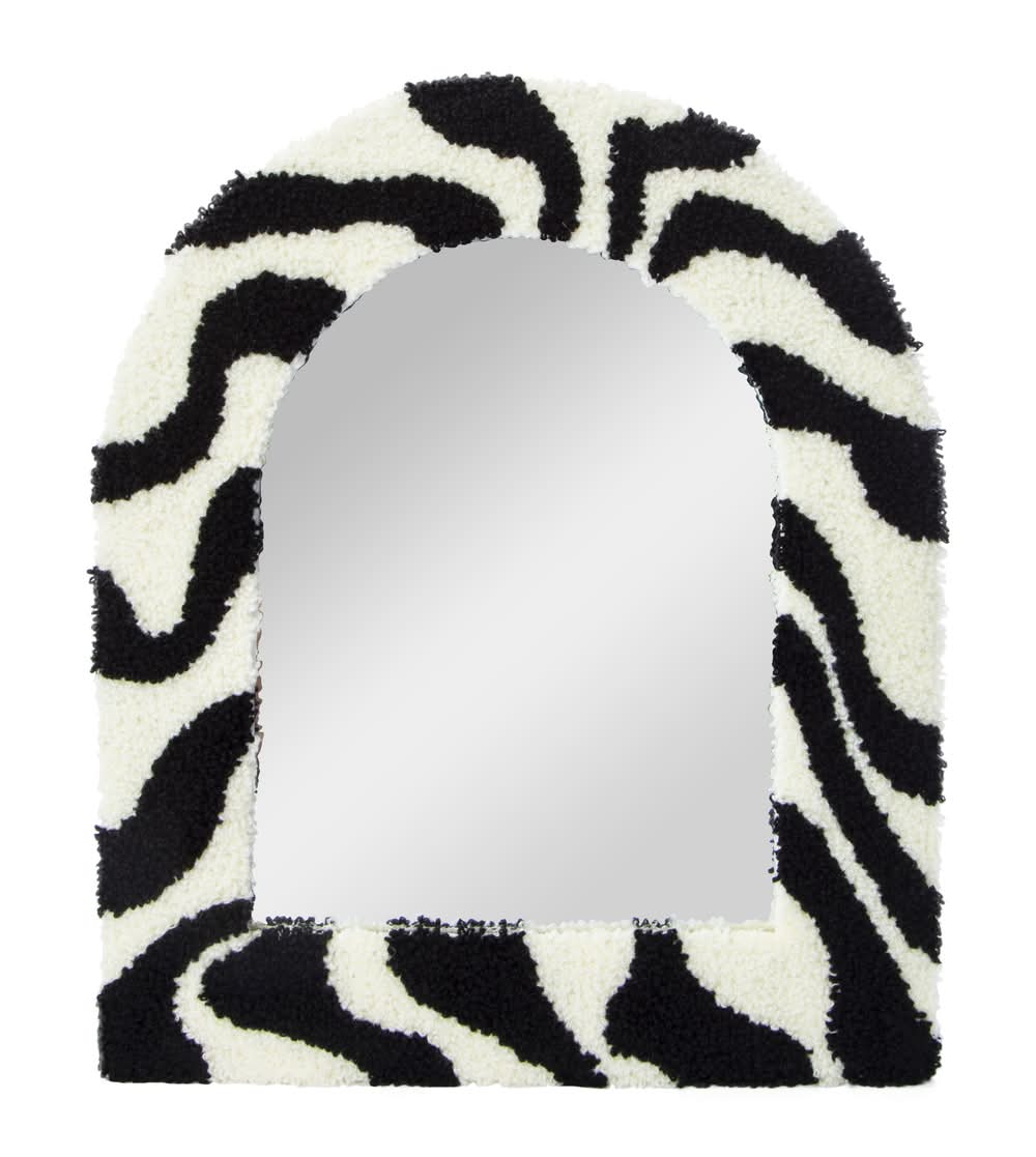 Floral Tufted Mirror 10in x 12in Black/White