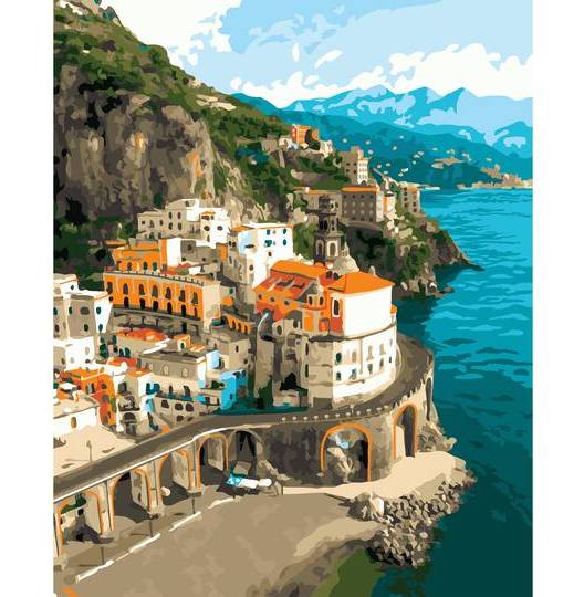 Artist's Loft Mediterranean Coast Paint-By-Number Kit With Wood Display Hanger, 16x20 in
