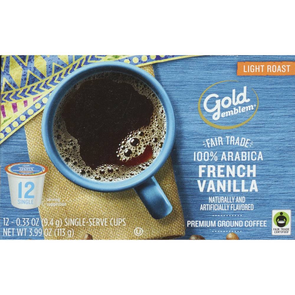 Gold Emblem Fair Trade Premium Ground Coffee Single-Serve Cups, French Vanilla, 12 ct, 3.99 oz