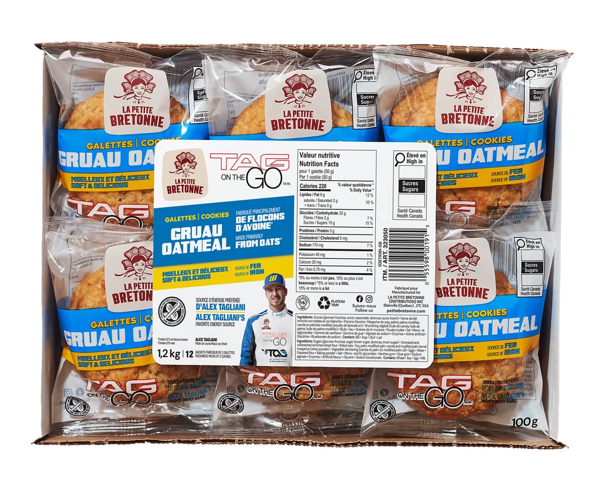 Tag On The Go Galettes Gruau, 12 X 100 G / Tag On The Go Oatmeal Cookies, 12 X 100 G