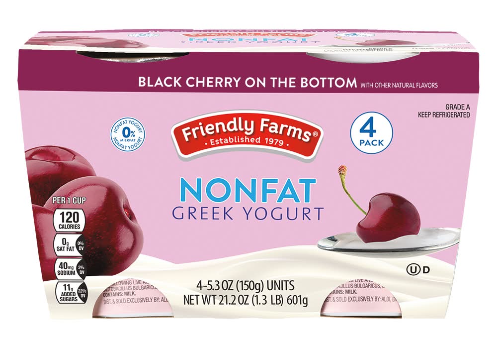 Friendly Farms Nonfat Greek Yogurt, Black Cherry (4 x 5.3 oz)