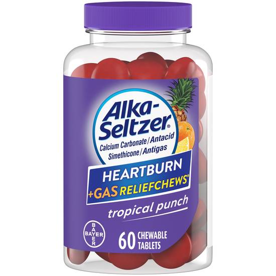 Alka-Seltzer Heartburn + Gas Relief Chews Tropical Punch, 60 CT