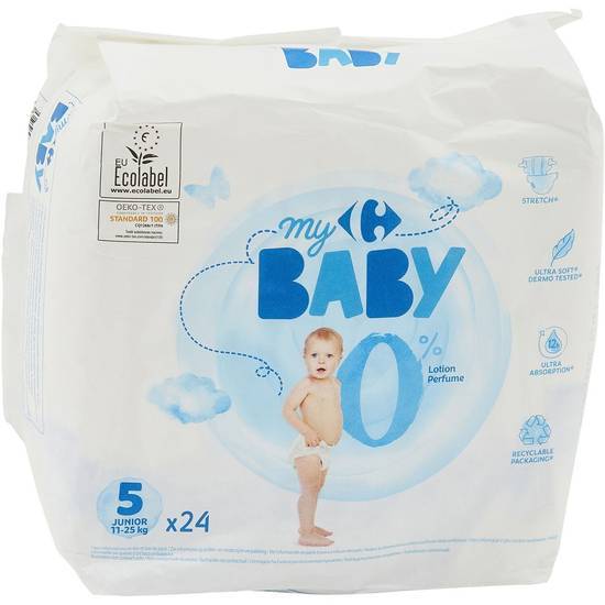 Carrefour Baby - Couches pour bébé 11 à 25 kg (24 pièces) (taille 5)