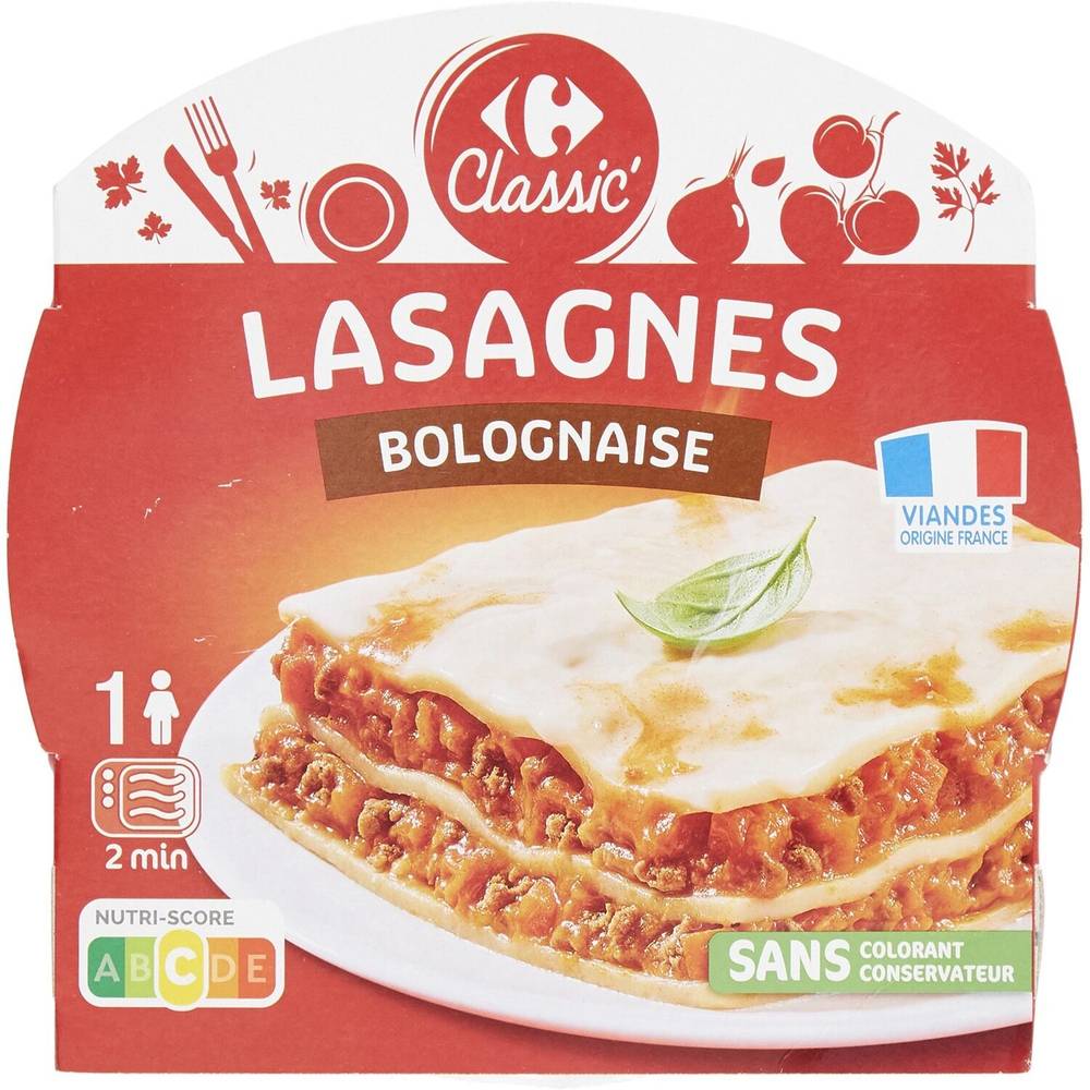 Carrefour Classic' - Plat cuisiné lasagnes à la bolognaise, bolognese (300g)