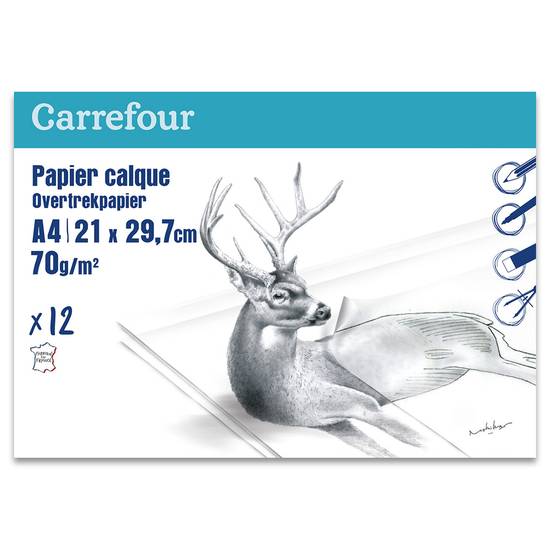 Carrefour - Pochette dessin papier calque 12 feuilles (a4 size)