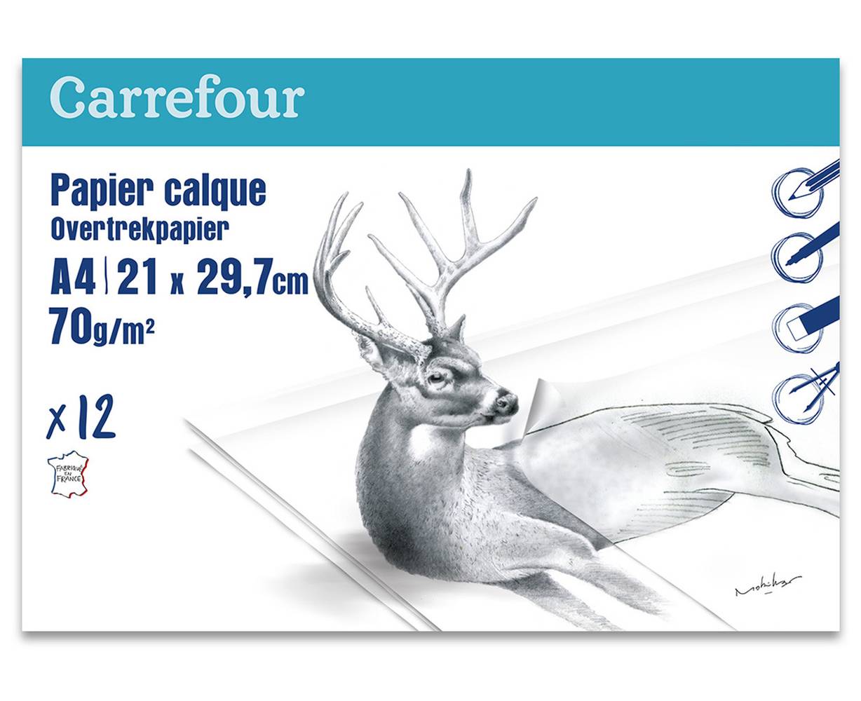 Carrefour - Pochette dessin papier calque 12 feuilles, A4 size (90g)
