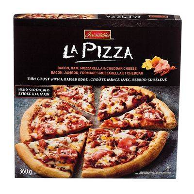 Irresistibles pizza au bacon, jambon, fromages mozzarella et cheddar surgelée - bacon ham mozzarella & cheddar cheese pizza