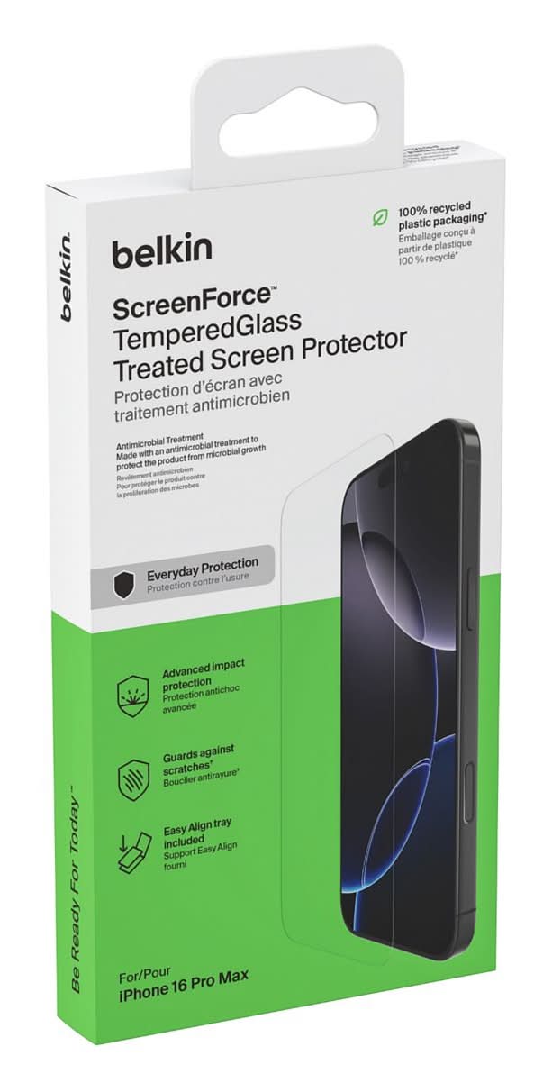 Belkin Screenforce Tempered Glass Treated Protector For Iphone 16 Pro Max, Clear