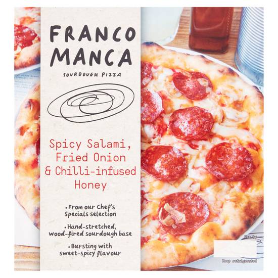 Franco Manca Sourdough Pizza Spicy Salami, Fried Onion & Chilli-Infused Honey 475g