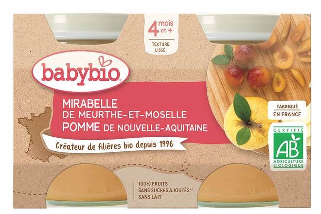 Babybio - Mirabelle pomme compotes bébé dès 4 mois (2 pièces)