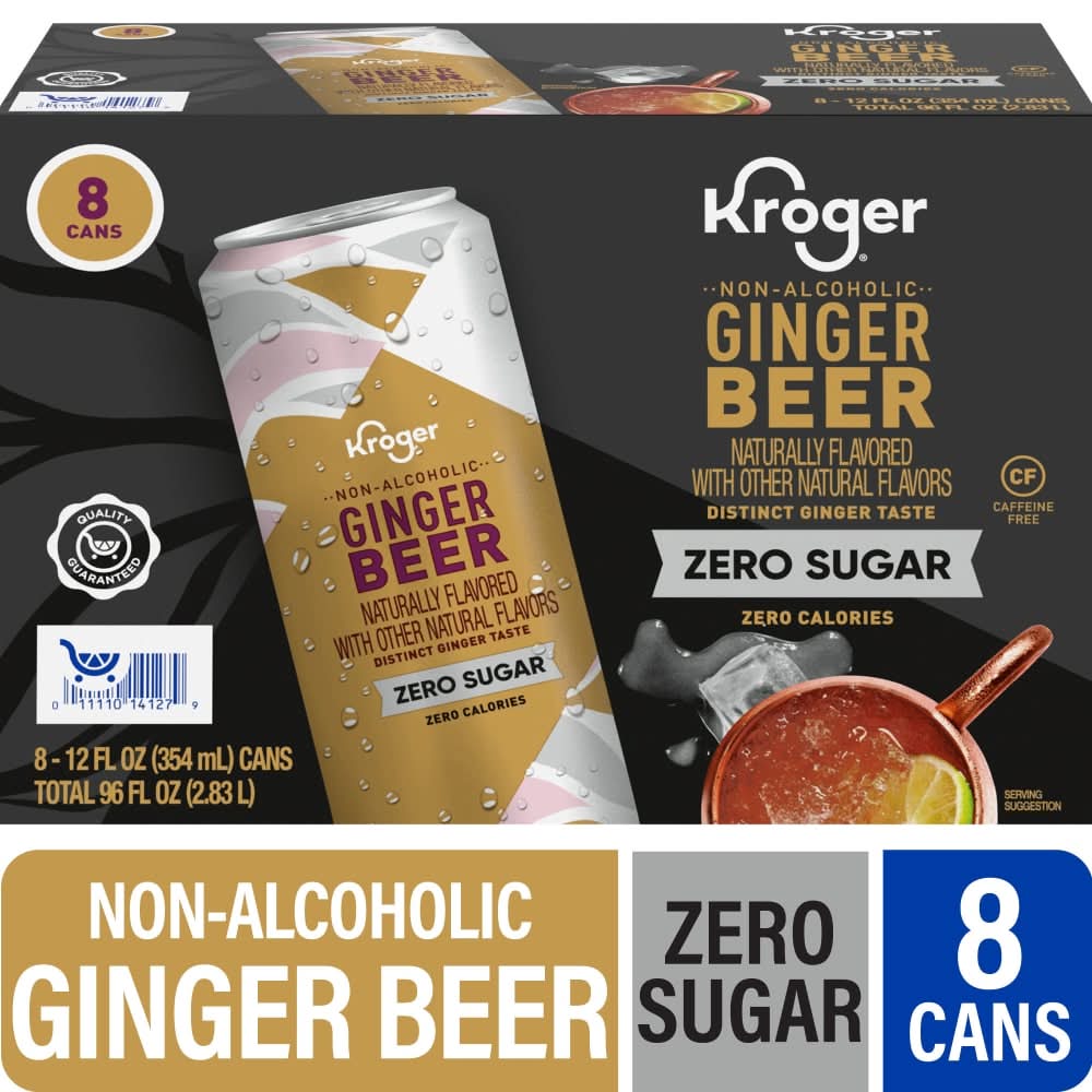 Kroger Zero Sugar Non Alcoholic Beer, Ginger (8 x 12 fl oz)