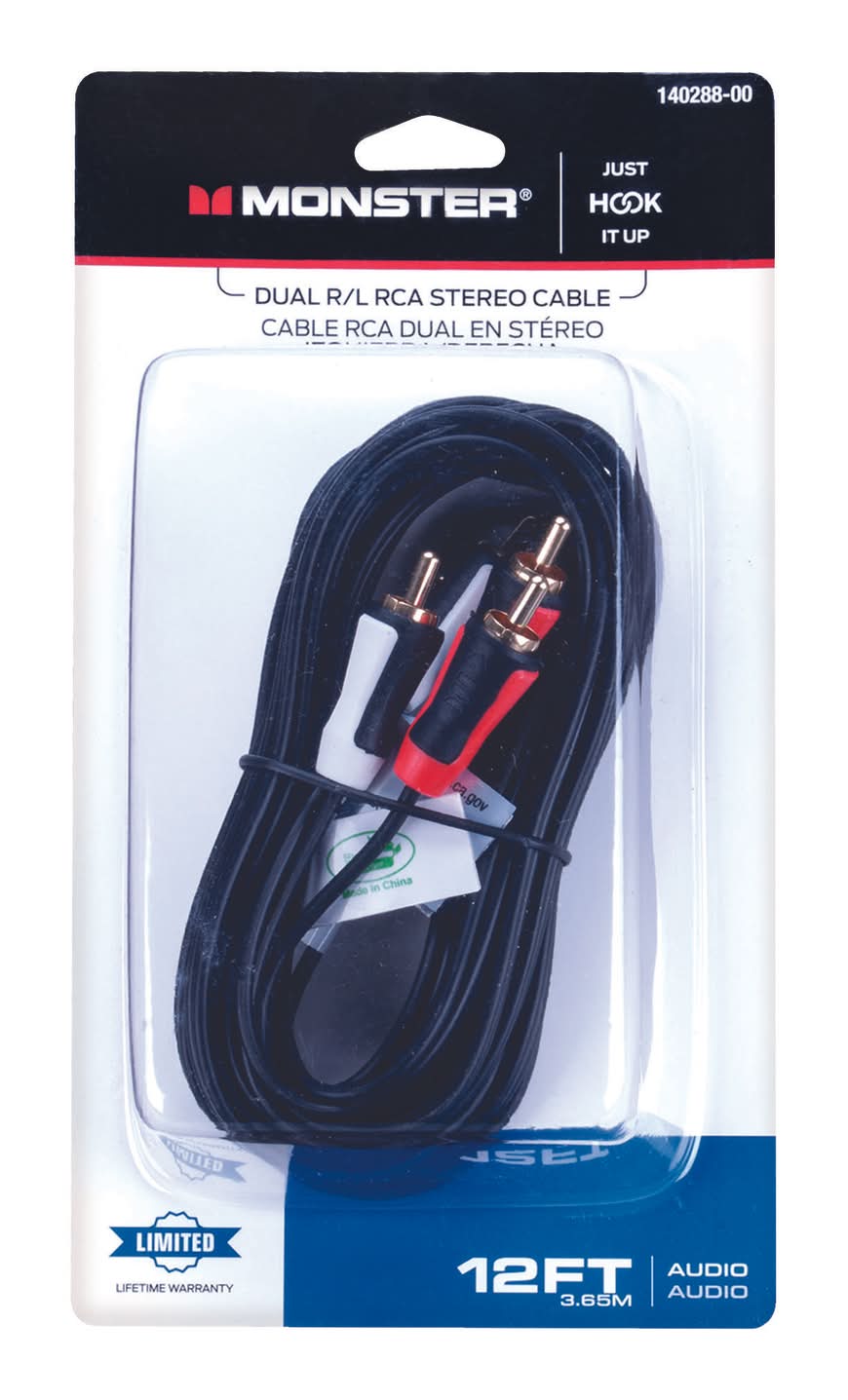 Monster Just Hook It Up 12 Ft. L Dual R/L Rca Stereo Cable Rca