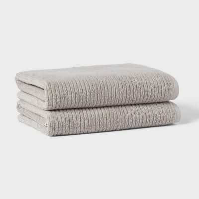 Threshold Quick Dry Ribbed Bath Towel Set, Light Gray (2 ct)