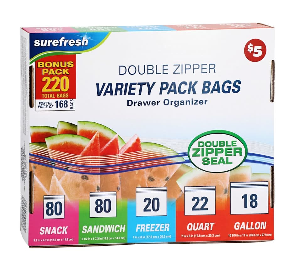 Surefresh Variety Pack Double Zipper Bags, 220-ct. Box