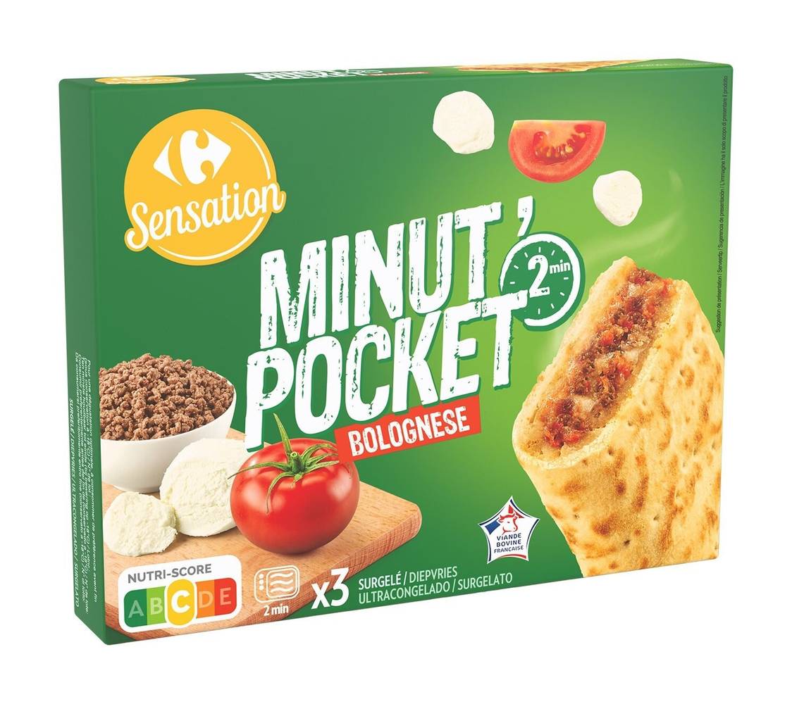 Carrefour Sensation - Minut pocket pizza sandwich bolognaise (3 x 120g)