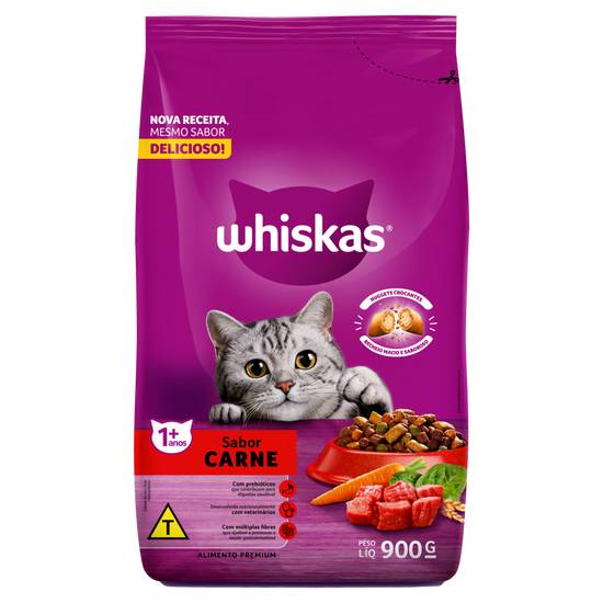 Whiskas ração seca sabor carne para gatos adultos