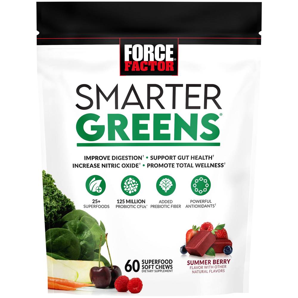 Smarter Greens Soft Chews – Digestive Support – Superfoods, Probiotics, & Fiber - Summer Berry (60 Soft Chews)