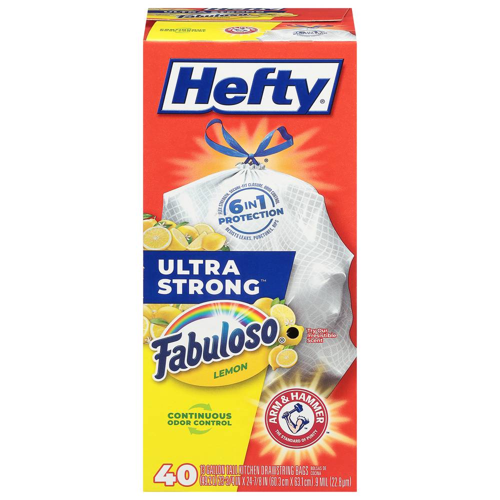 Hefty Ultra Strong Fabuloso Lemon 13 Gallon Drawstring Tall Kitchen Bags