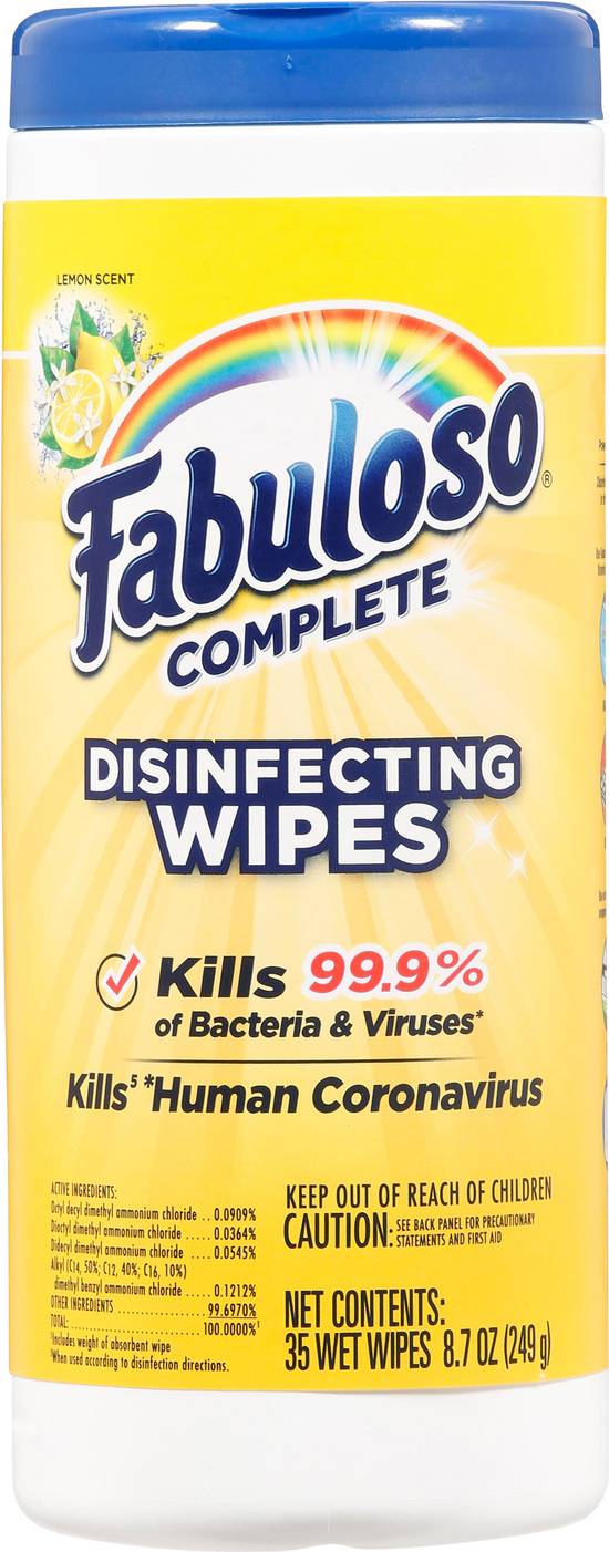 Fabuloso Complete Disinfecting Wipes, Lemon Scent - 35 wipes, 8.7 oz