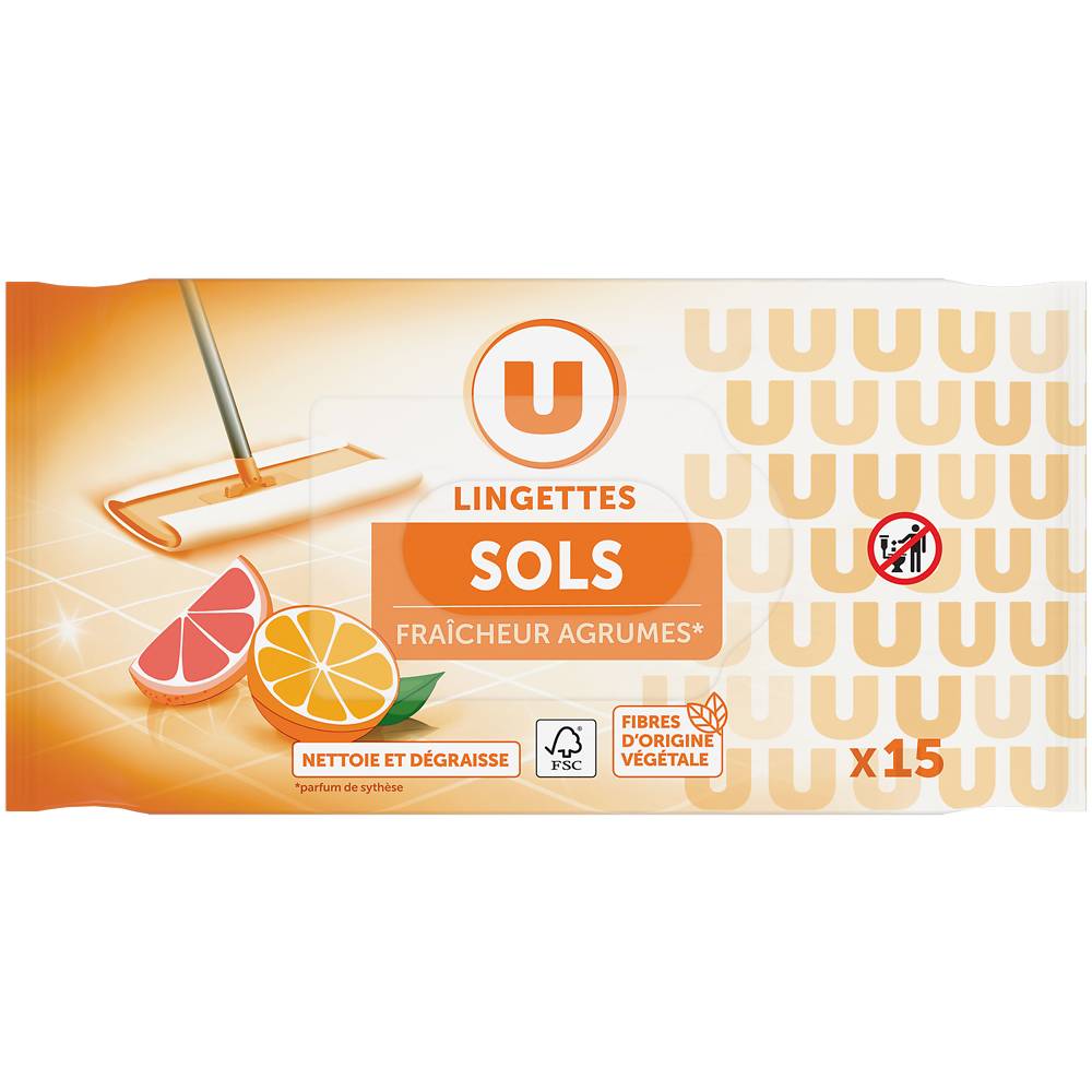U - Lingettes pour les sols fraîcheur agrumes (15 pièces)