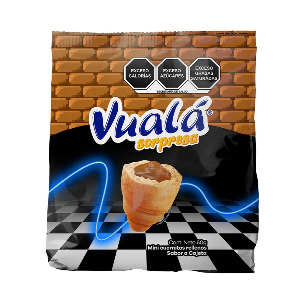 Vualá · Cuernitos sorpresa sabor cajeta (60 g)