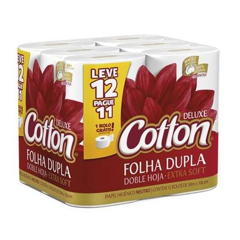 Cotton deluxe papel higiênico folha dupla extra soft (12 rolos)
