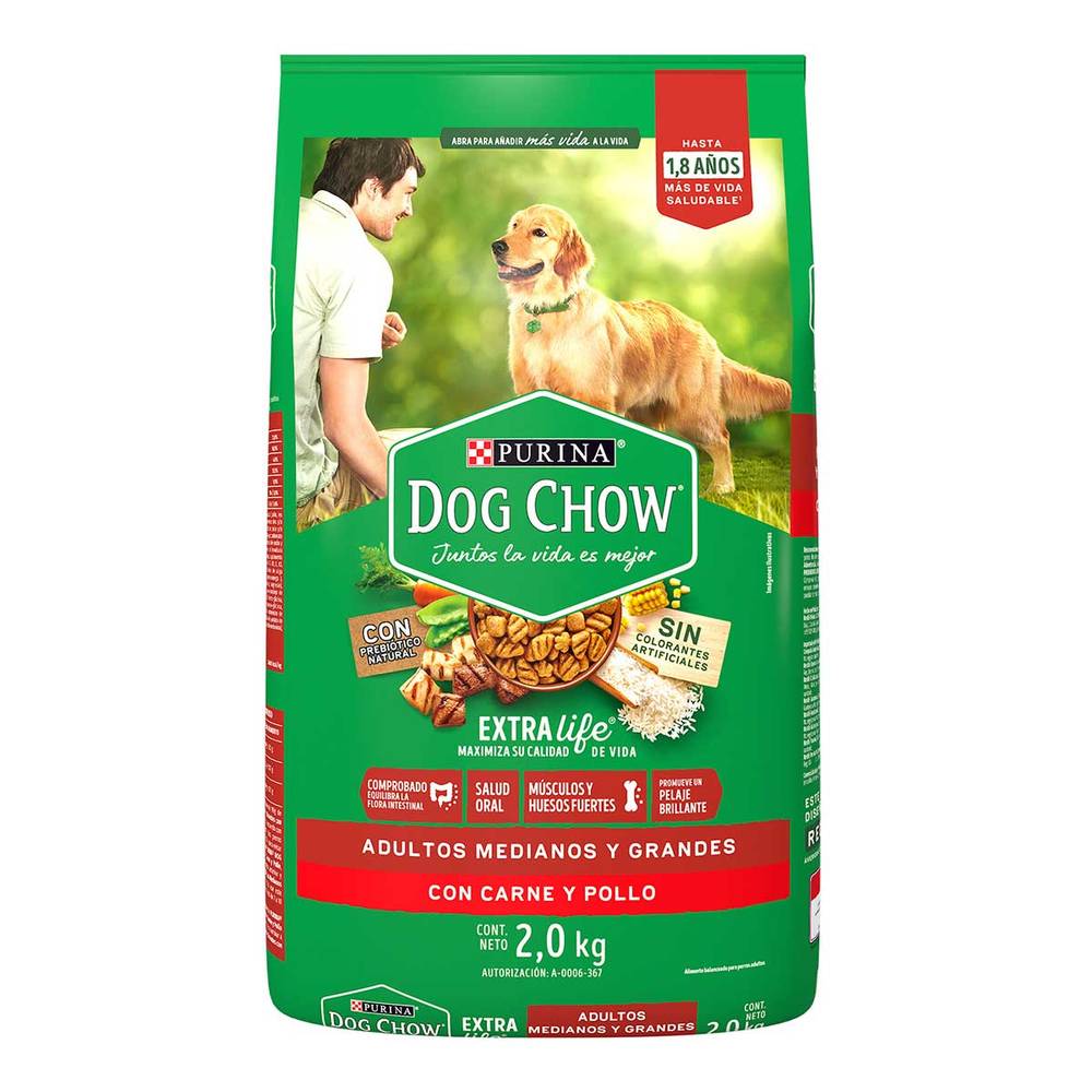 Purina Dog Chow · Alimento extralife adultos medianos y grandes (2 kg)