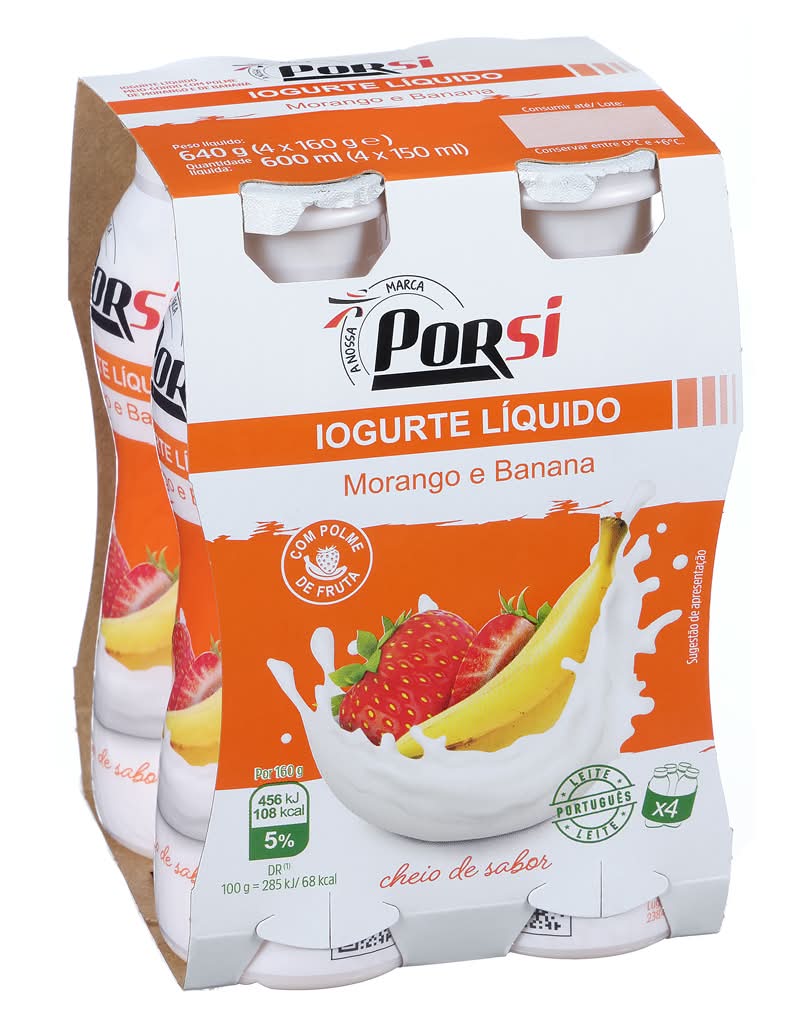 PorSi  - Iogurte lÃquido morango/banana, embalagem de 4 x 160g