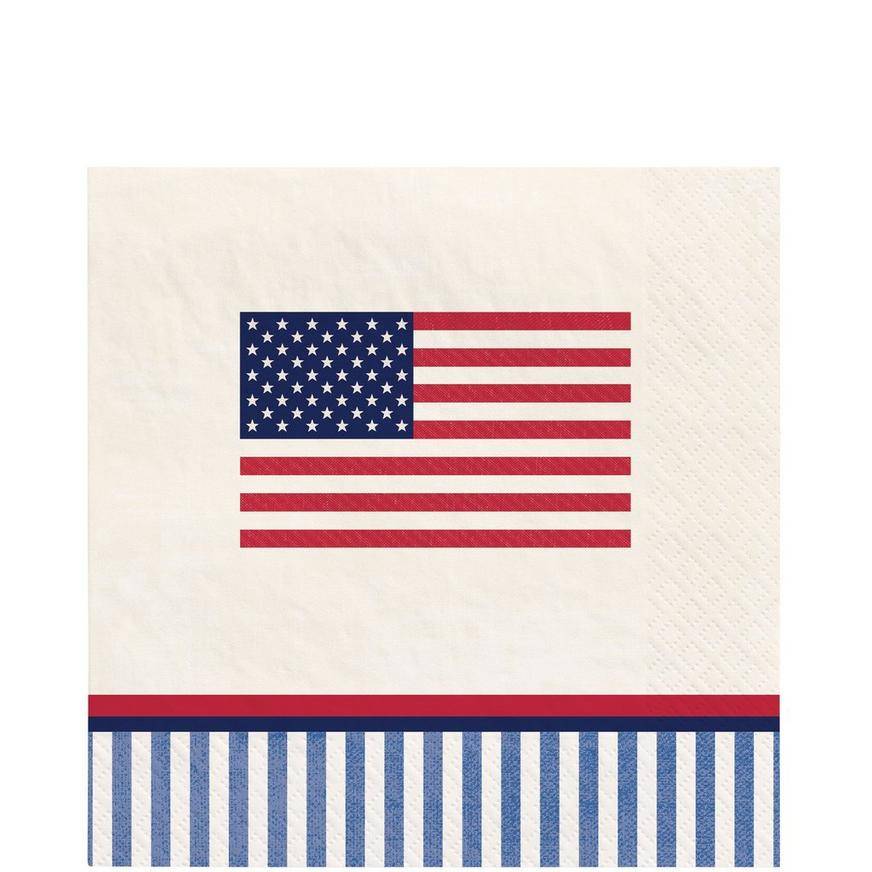 Party City Americana Stripe Paper Lunch Napkins (unisex/6.5in wide x 6.5in long /red-white-blue)(16 ct)