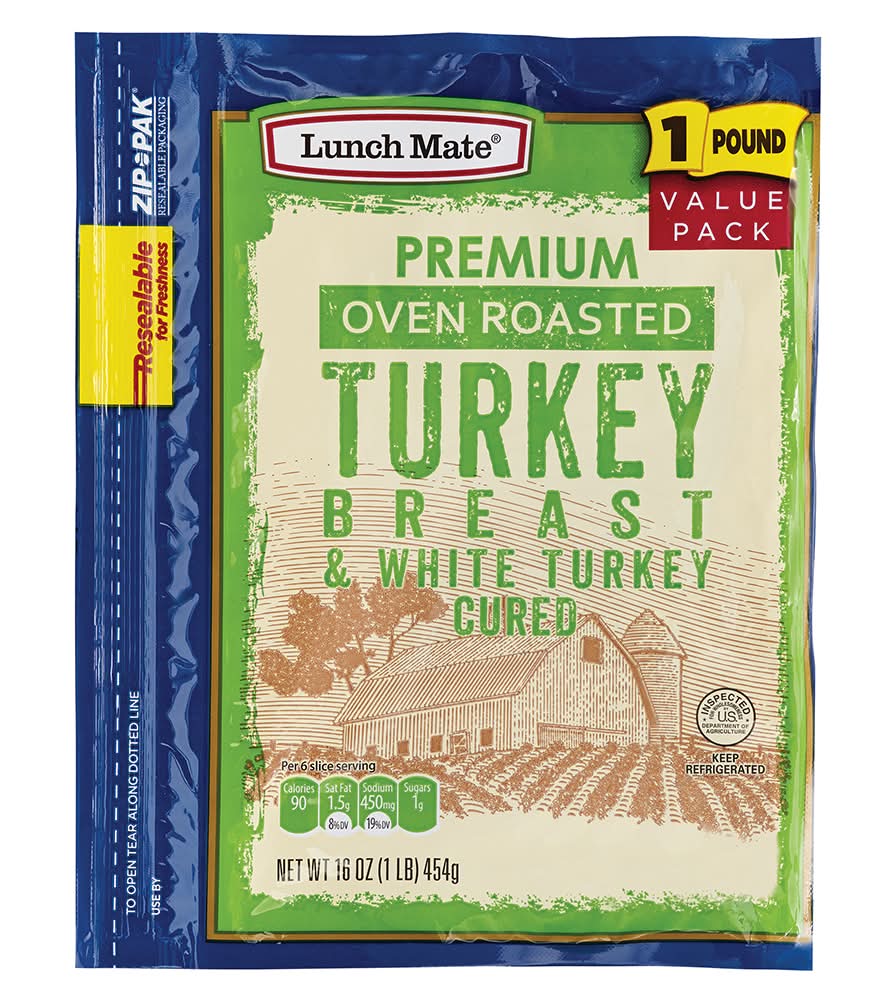 Lunch Mate Premium Turkey Breast & White Turkey Cured, Oven Roasted (16 oz)