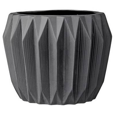 Ceramic Fluted Flower Pot - Black (7") - Storied Home: Modern Indoor Planter, No Drainage, Round Shape