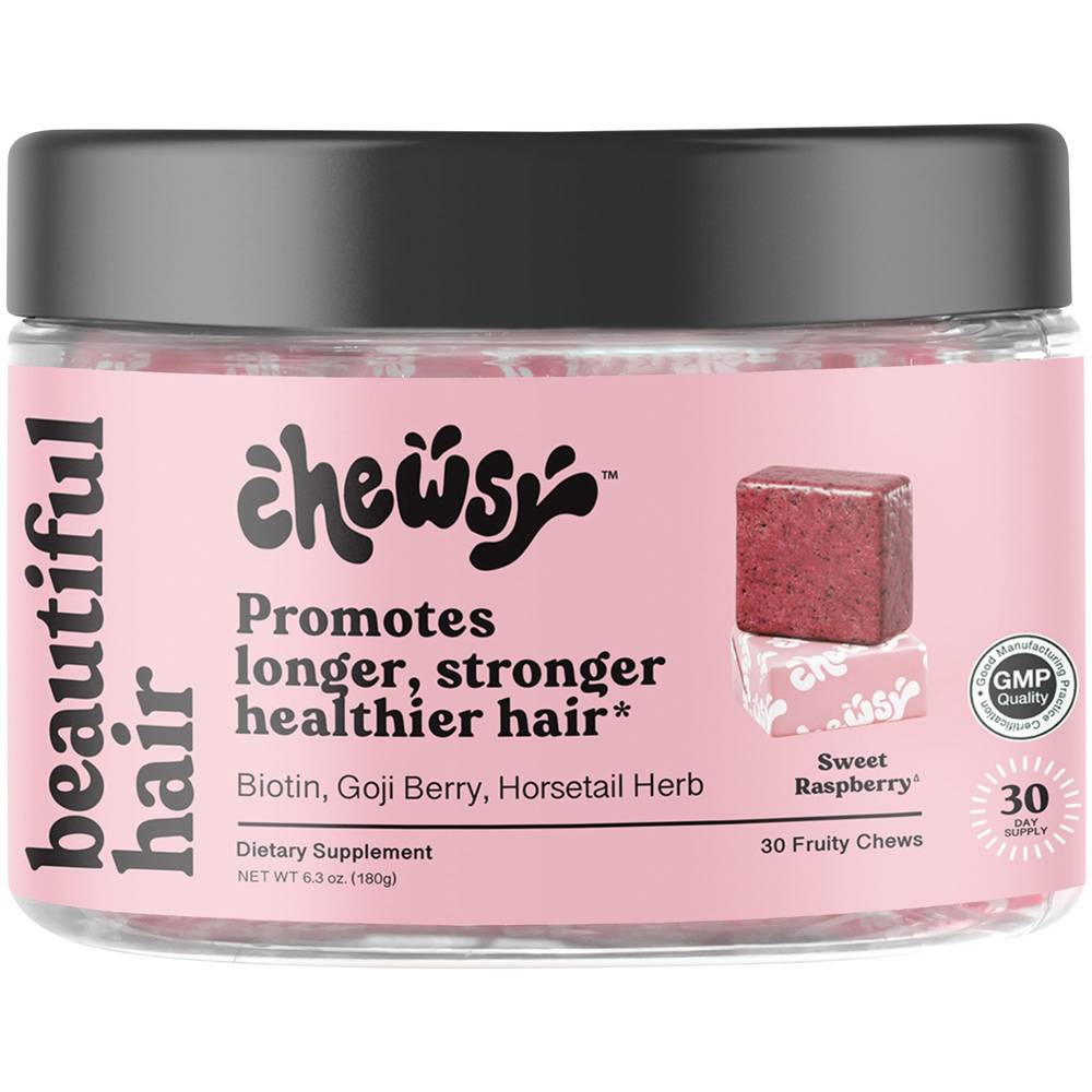 Chewsy Beautiful Hair Chews, Sweet Raspberry (6.3 oz, 30 ct)