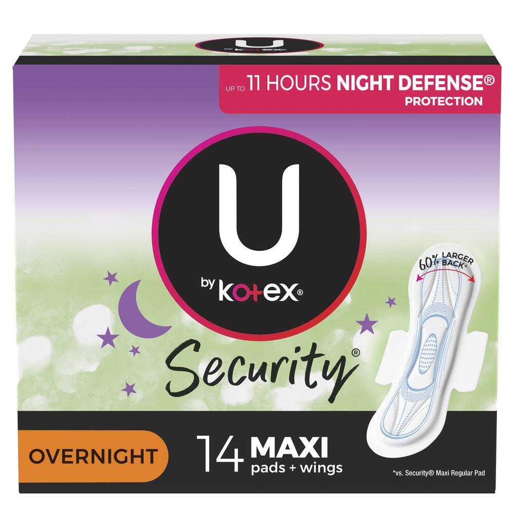 U by Kotex Clean & Secure Maxi Overnight Maxi Pads + Wings (9.6 oz, 14 ct)