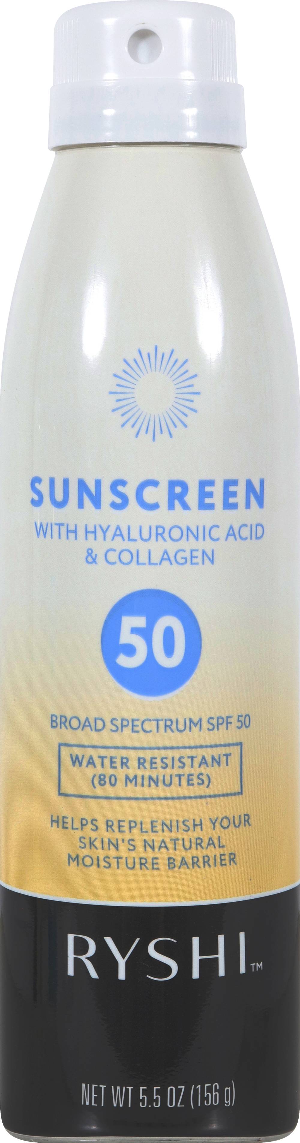 Ryshi Sunscreen Spray W/ Hyaluronic Acid & Collagen - SPF50, 5.5 oz