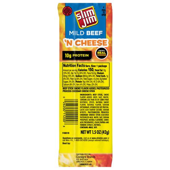 Slim Jim Mild Beef 'N Cheese Jerky Stick (1.5 oz)
