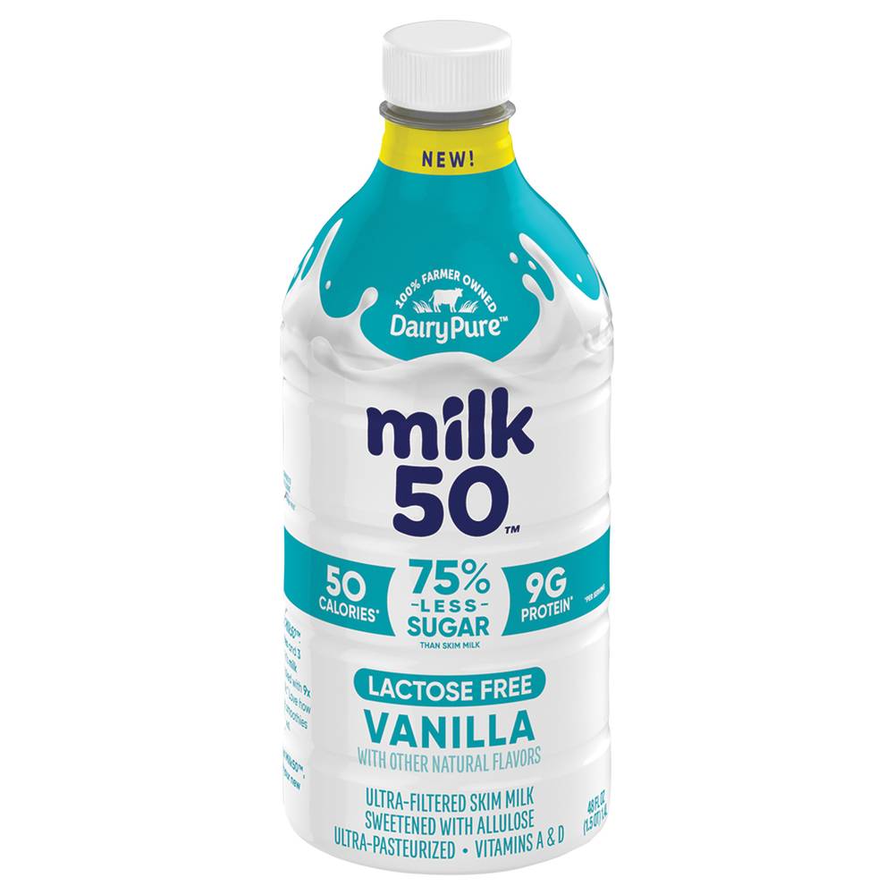 DairyPure Milk 50 Lactose Free Skim Milk, Vanilla (48 fl oz