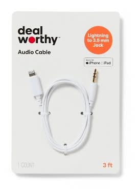 Dealworthy Lightning To Aux Cable, 3 ft, White