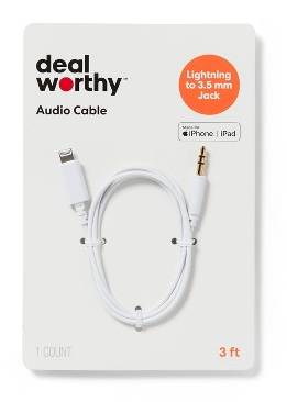 Dealworthy Lightning To Aux Cable, 3 ft, White