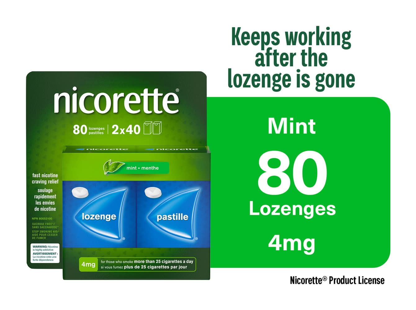 Nicorette 4Mg Nicotine Lozenges, Mint+Mentho (32 g, 80 ct)
