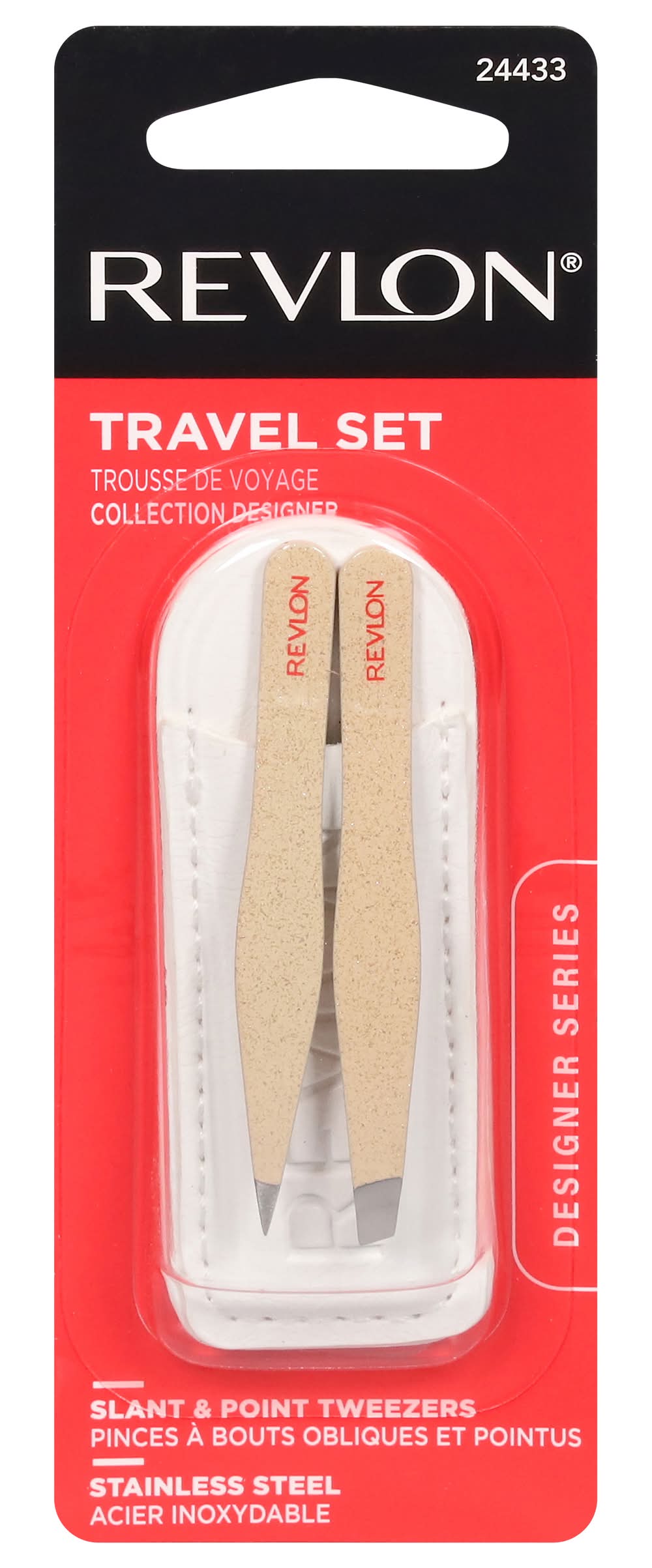 Revlon Designer Series Slant & Point Tweezers Travel Set, Stainless Steel (2 ct)