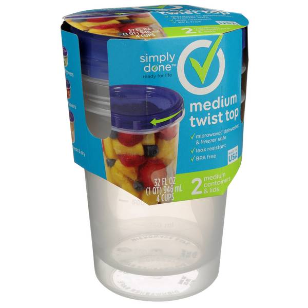 Simply Done 4Cup Medium Twist Top Containers & Lids 2Ct